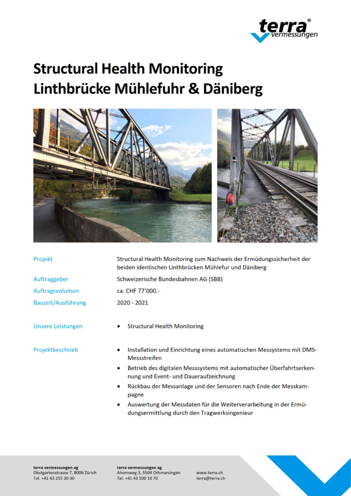 terra vermessungen ag projekte structural health monitoring linthbruecke muehlefuhr daeniberg referenzblatt