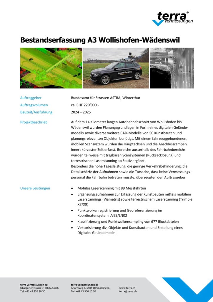 terra vermessungen ag projekte bestandserfassung a3 wollishofen waedenswil referenzblatt1