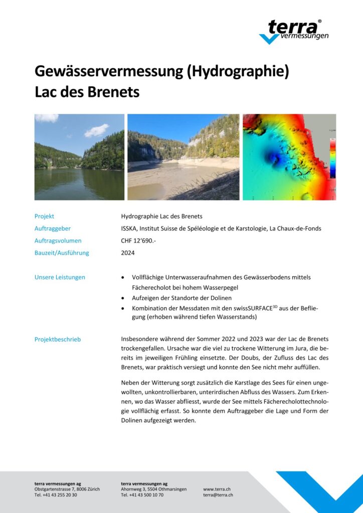 terra vermessungen ag projekte hydro lac des brenets isska referenzblatt
